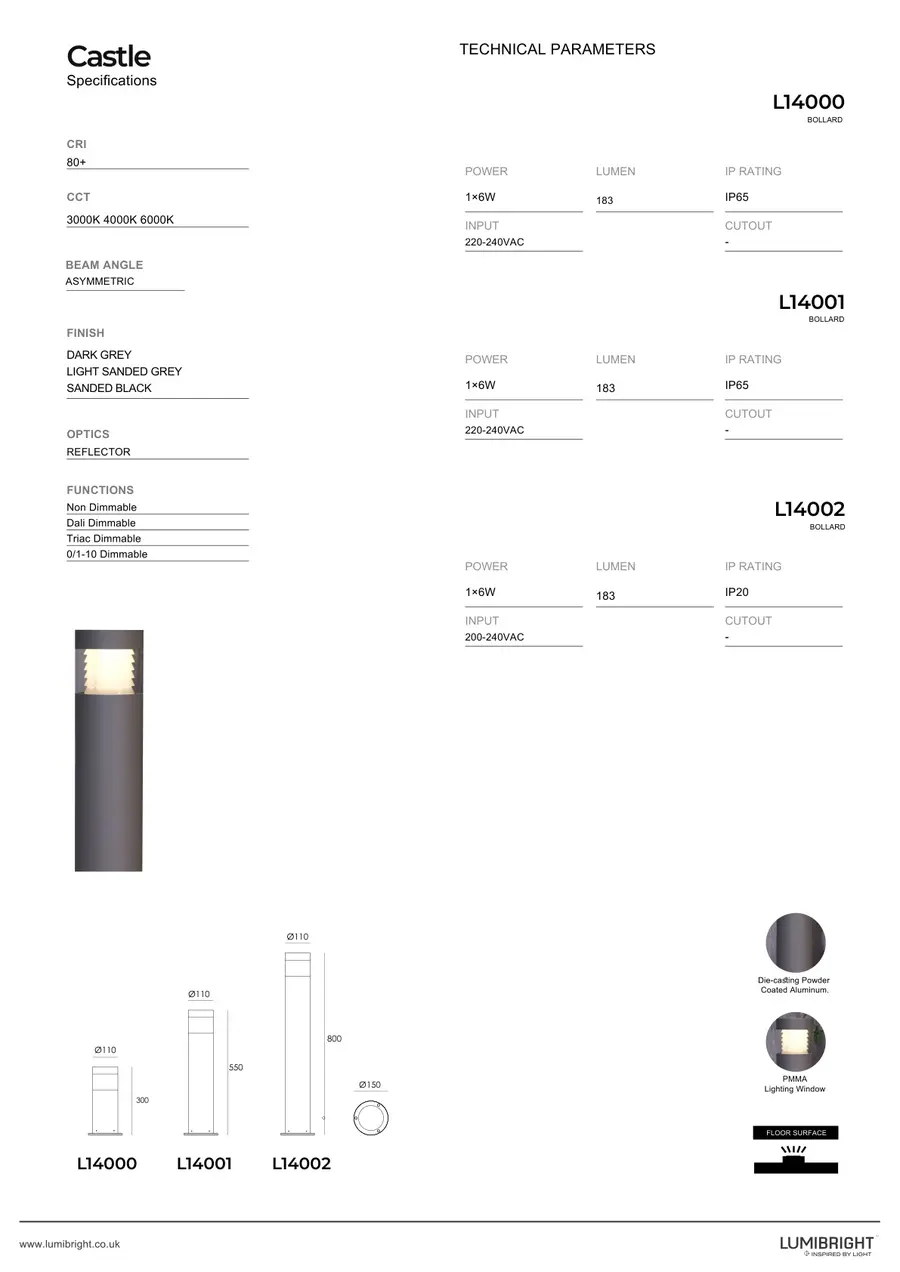 LUMIBRIGHT CASTLE L14000 bollard light product view