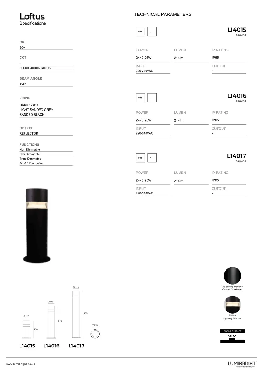 LUMIBRIGHT LOFTUS L14015 bollard light product view