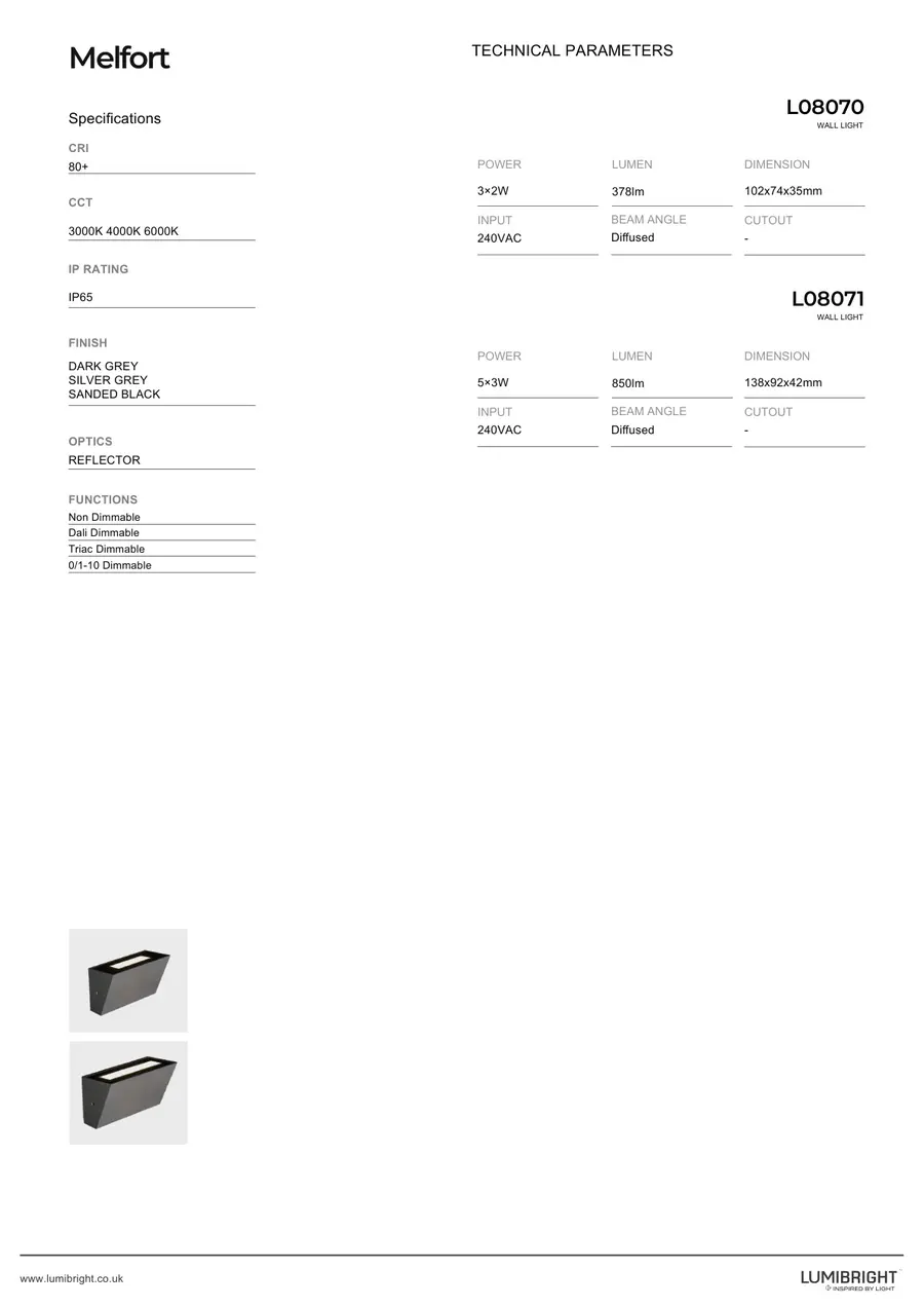 LUMIBRIGHT MELFORT L08070 wall light product view