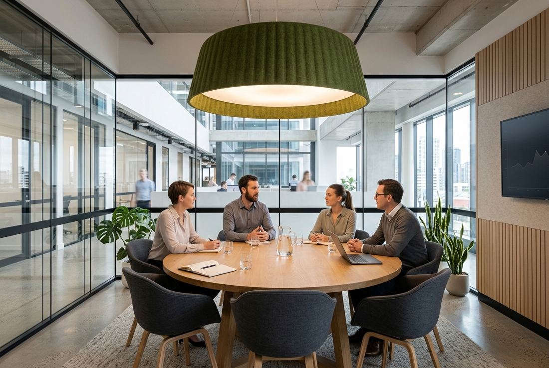 Acoustic pendant lighting in meeting rooms