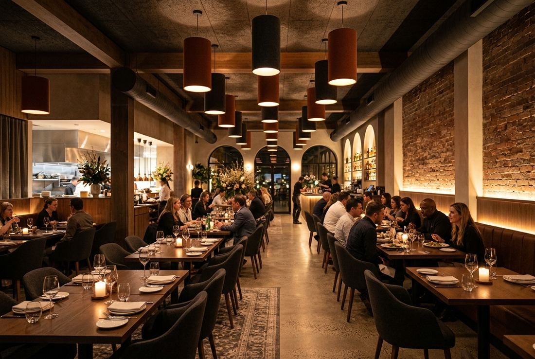 Acoustic pendant lighting in hospitality & dining