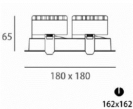 LUMIBRIGHT LBE2020 dimension drawing — 180x180x65mm