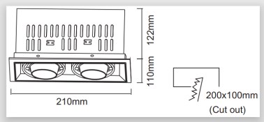 LUMIBRIGHT LBE2049 dimension drawing — 210x110x122mm