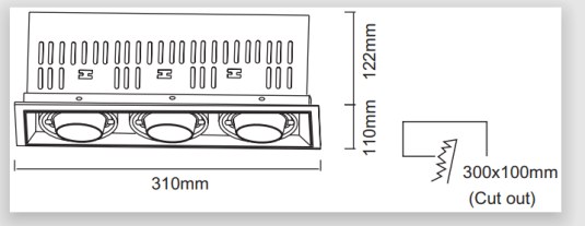 LUMIBRIGHT LBE2050 dimension drawing — 310x110x122mm