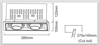 LUMIBRIGHT LBE2055 dimension drawing — 280x150x122mm