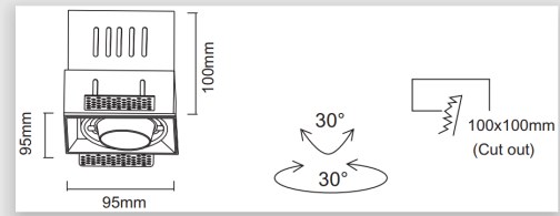 LUMIBRIGHT LBE2057 dimension drawing — 95x95x100mm