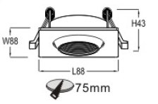 LUMIBRIGHT LBMF075 dimension drawing — 88X88x44mm