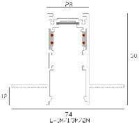LUMIBRIGHT LBMGA039 dimension drawing — 2000×74×60mm
