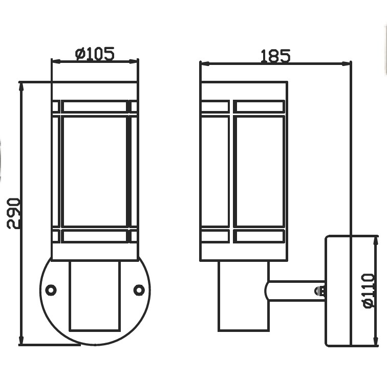 LUMIBRIGHT LVU4032 dimension drawing — Ø105x290x185mm