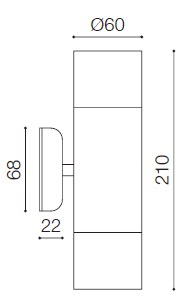 LUMIBRIGHT LVU4043 dimension drawing — Ø60x68x210mm