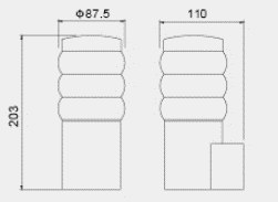 LUMIBRIGHT LVU4069 dimension drawing — Ø87.5x110x203mm