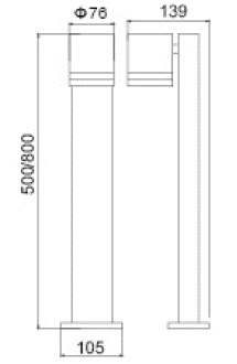 LUMIBRIGHT LVU9850 dimension drawing — Ø76x500mm